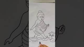 How to draw a beautiful drawing of Buddha  Mahavir jayanti special drawing of Gautam Buddha [upl. by Abbotsen]