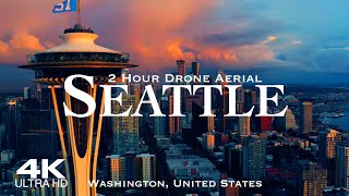 4K SEATTLE 2024 🇺🇸 2 Hour Drone Aerial Relaxation Film  Washington USA United States of America [upl. by Nakeber]