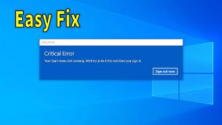 How to Fix Windows 10 Start Menu Critical Issue [upl. by Yddeg]