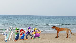 Wario Waluigi Mario Luigi Wallace amp Lisia Dies By Trinil Tiger While Taking A Walk On The Beach [upl. by Gagne]