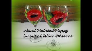 Hand Painted Poppy Inspired Wine Glasses  Red Wine Glass Painting Tutorial  Aressa  2019 [upl. by Tomlinson68]