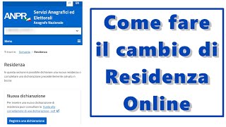 Come fare il cambio di Residenza online  Tutorial 2024 [upl. by Eelirol]