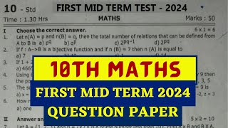 10th Maths First Mid Term Question Paper 2024  10th Maths 1st Mid Term Question Paper 2024 [upl. by Moskow808]