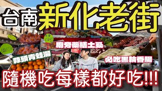 【台南美食】來新化老街隨機吃美食囉  廟旁藥膳土虱清甜軟嫩  蒜頭青蛙湯不吃不行  排隊名店黑輪香腸真的好吃  來古早味餅店買到超讚杏仁酥  走走逛逛好愜意  慢活台南 台南 老街 [upl. by Anneg416]