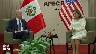 WATCH Biden meets with Perus President Boluarte at APEC summit in Lima [upl. by Nesrac268]