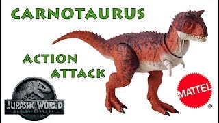 Carnotaurus Action Attack Jurassic World Reino Ameaçado Mattel [upl. by Genni]