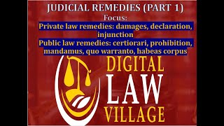 Judicial Remedies Lecture I  Damages Declaration Injunction Certiorari and Prohibition [upl. by Janine]