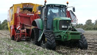 John Deere 6920 w Soucy Tracks Taking Up Potatoes w Grimme SE 7555  Danish Agriculture [upl. by Eelloh]