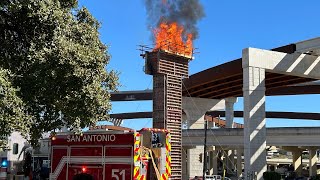 Bridge column catches fire at Loop 1604 I10 construction site on Northwest Side [upl. by Winnick744]