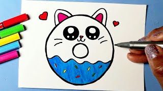 Como desenhar COOKIE CAT fofo KAWAII Donut Desenhos Kawaii desenhoparadesenhar [upl. by Anayaran]