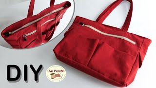 DIY Zipper tote bag with multi pockets [upl. by Jillana]