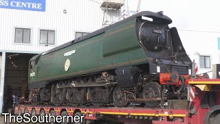 34070 quotManstonquot emerges from Herston Works  Swanage Railway 02112022 [upl. by Marika]