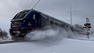 FAST Amtrak Wolverine 350 Plows Through The Snow [upl. by Ellennahc]