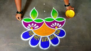 Diwali 2023 simple diya rangoli51 Deepavali beautiful rangoli villaku kolamExcellent rangoli [upl. by Nomde411]