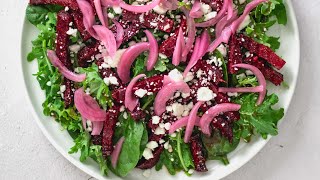 Roasted Beet and Feta Salad with Spinach Kale and Balsamic Vinaigrette [upl. by Soisinoid]