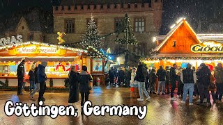 Göttingen Germany 4K  Christmas market walking tour in snowy evening [upl. by Cerell]