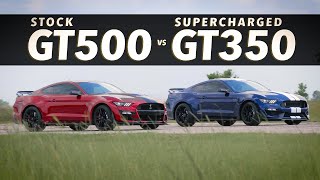 GT500 Mustang vs Supercharged GT350 Mustang  Roll Race Comparison [upl. by Atilahs]