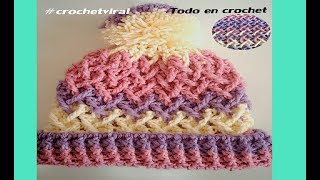 Gorro a crochet fácil y rapido punto cruzado 3D [upl. by Elinore]