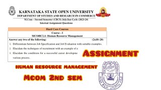 KSOU assignment MCOM 2ND SEMESTER HUMAN RESOURCE MANAGEMENT [upl. by Aniz]