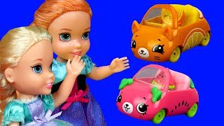 Cutie Cars  Elsa and Anna toddlers are having fun  Aurora is upset  playdate playset mini cars [upl. by Ehtiaf]