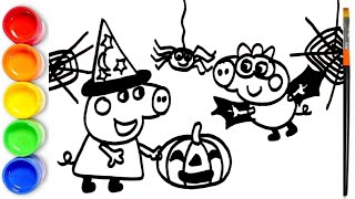 Peppa Pigs Halloween  How to draw Peppa Pigs Halloween Party  Peppa Pig [upl. by Reese616]