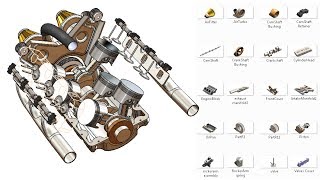 SolidWorks RE Tutorial 320  Car Engine complete video 2 turbo V6  advanced assembly [upl. by Gytle]