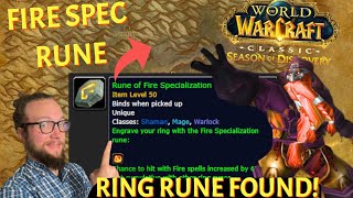 RING RUNE FOUND Fire Specialization Rune for Mage Shaman and Warlock Season of Discovery WoW [upl. by Turley350]