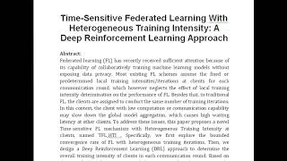 Time Sensitive Federated Learning With Heterogeneous Training Intensity A Deep Reinforcement Learnin [upl. by Annaira]