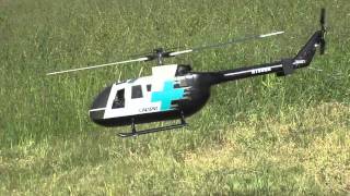 Graupner BO105 electric conversion with Scorpion motor test flight Calstar model [upl. by Yran329]