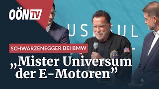 Arnold Schwarzenegger in Steyr  quotBMW wird Mister Universum der EMotorenquot [upl. by Esac]