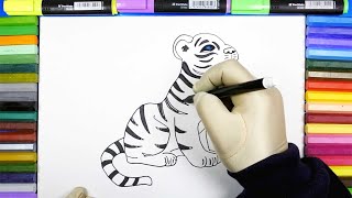 How To Draw a White Tiger step by step  Paintcoloringcom [upl. by Higgs]