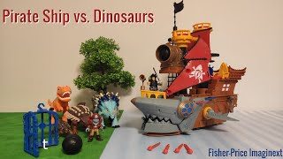 FisherPrice Imaginext Pirate Ship vs Dinosaurs Fun Toys [upl. by Releehw]