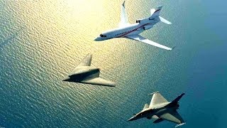 Dassault Neuron UCAV French Drone Rafale amp Falcon 7X Business Jet Formation Flight  HD [upl. by Nedarb557]