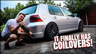 INSTALLING COILOVERS ON THE MK4 GOLF [upl. by Frodina]