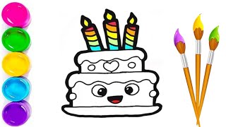 How to Draw Birthday Cake with PantingKids Drawing Cute Drawing For Tolddres [upl. by Quillon]