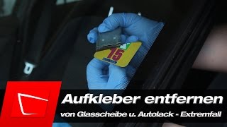 Aufkleber entfernen  Umweltplakette und Vignetten  von Glasscheibe und Autolack BMW E36 1 [upl. by Nosirrah]