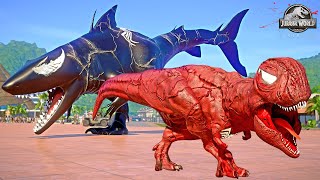 Carnage vs Venom vs Spiderman Red Hulk Iron Man Epic Dinosaurs Fight Jurassic World Evolution [upl. by Rodolph699]