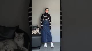 SHOPEE HAUL  REKOMENDASI KNIT STRIPE CROPTOP SWEATER  ROK JEANS DENIM  OOTD HANGOUT  NGAMPUS [upl. by Gibun]