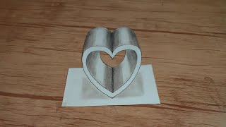 how to draw 3d heart on paper [upl. by Alrahc]