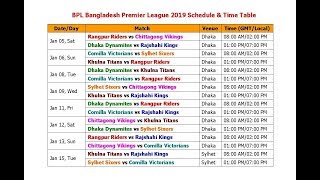 BPL Bangladesh Premier League 2019 Schedule amp Time Table [upl. by Gussi592]