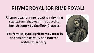 Rhyme royal  Chaucerian stanza\what is rhyme royal\Rhyme royal kya hai\राइम रॉयल क्या है [upl. by Alikee]