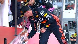 Max Verstappen Helps Ocon After Slipping on Podium [upl. by Holle]