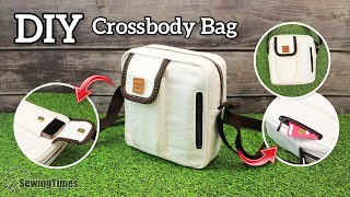 DIY Canvas Crossbody Bag  How to make a bag with Piping and Phone pocket sewingtimes [upl. by Southard]