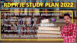 RDPR JE 2022 UPCOMING NOTIFICATION BEST STUDY PLAN  HOW TO STUDY   SYLLABUS IMP SUBJECTS [upl. by Hagile]