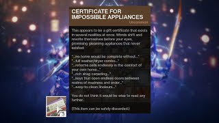 Certificate For Impossible Appliances Destiny 2 [upl. by Siramaj]