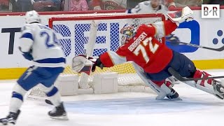 Sergei Bobrovsky Makes UNREAL Diving Backwards Save  2024 Stanley Cup Playoffs [upl. by Eah]