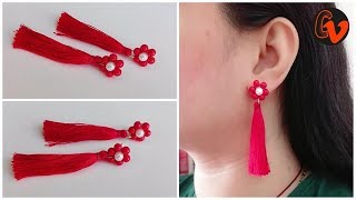 How to make trendy earrings  Silk thread tassel earrings  Beaded Earrings  Tutorial [upl. by Thursby]