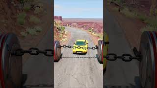 Cars Chain 2 Giant Bollards Crash  BeamNG Drive shorts [upl. by Arim]