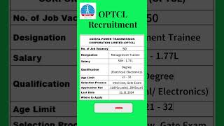 OPTCL Recruitment 2024  Management Trainee  jobvacancy job [upl. by Mozart]