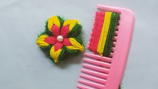 🌟 Super easy woolen flower making with hair comb DIY woolen flower [upl. by Fern]